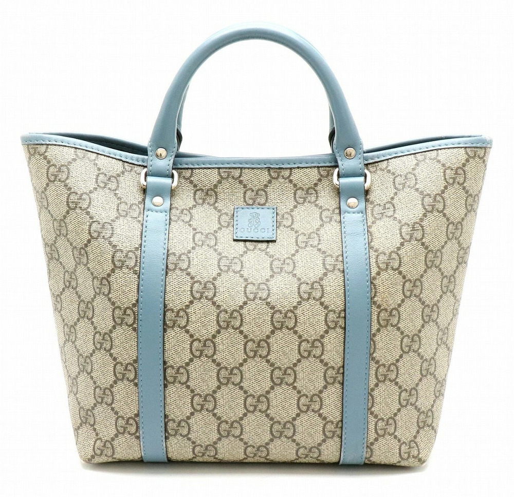 Gucci GG Supreme Handbag Tote Bag Leather Beige Brown Cream Blue